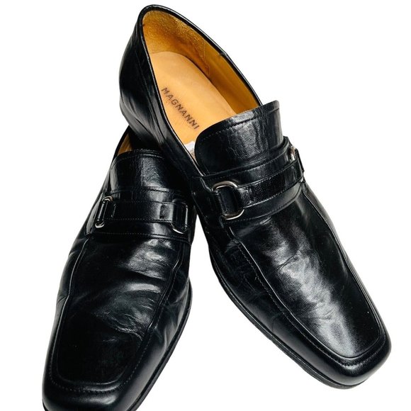 Magnanni Black Leather Bit Loafer Shoes Apron Toe Mens Sz 8 M main image 6